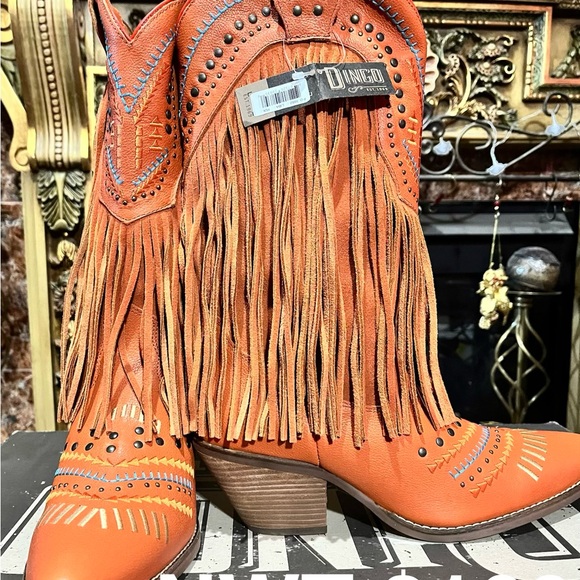 Dingo Shoes - Dingo Orange Fringe Studded Western Heeled Boots
